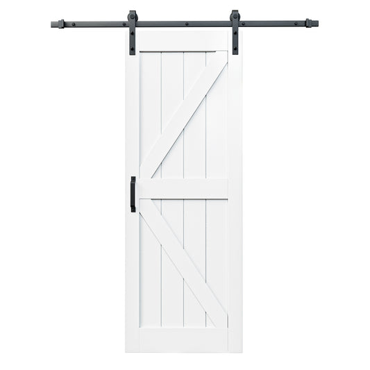 Barn Doors and Hardware Track Kit Included Handle, Heavy Solid Water-Resistant Anti-Scratch MDF Wood Sliding Barn Door, Simple DIY Assembly, Easy to Install, K-Frame, White