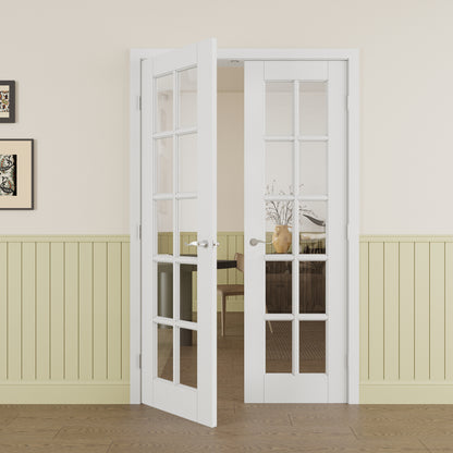 JUJUBON Prehung French Door, 10-Lite Clear Glass Panel with Sliver Handware Kits, 4 Levers & Latch, Solid Core Interior Doors, Pre-Finished & Paintable, MDF Double Doors Interior