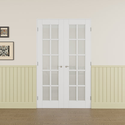 JUJUBON Prehung French Door, 10-Lite Frosted Glass Panel with Sliver Handware Kits, 4 Levers & Latch, Solid Core Interior Doors, Pre-Finished & Paintable, MDF Double Doors Interior