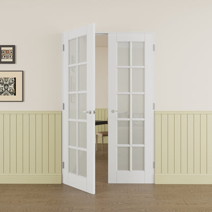JUJUBON Prehung French Door, 10-Lite Frosted Glass Panel with Sliver Handware Kits, 4 Levers & Latch, Solid Core Interior Doors, Pre-Finished & Paintable, MDF Double Doors Interior