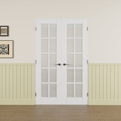 Jujubon 10-Lite Frosted Glass French Door with Hardware Kit & Ready-to-Assemble Jamb, Solid Core MDF Wood, White