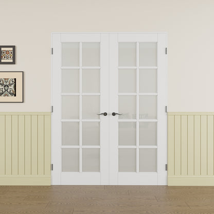 Jujubon 10-Lite Frosted Glass French Door with Hardware Kit & Ready-to-Assemble Jamb, Solid Core MDF Wood, White