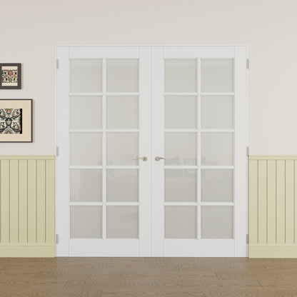 JUJUBON Prehung French Door, 10-Lite Frosted Glass Panel with Sliver Handware Kits, 4 Levers & Latch, Solid Core Interior Doors, Pre-Finished & Paintable, MDF Double Doors Interior