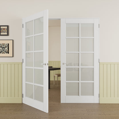 JUJUBON Prehung French Door, 10-Lite Frosted Glass Panel with Sliver Handware Kits, 4 Levers & Latch, Solid Core Interior Doors, Pre-Finished & Paintable, MDF Double Doors Interior