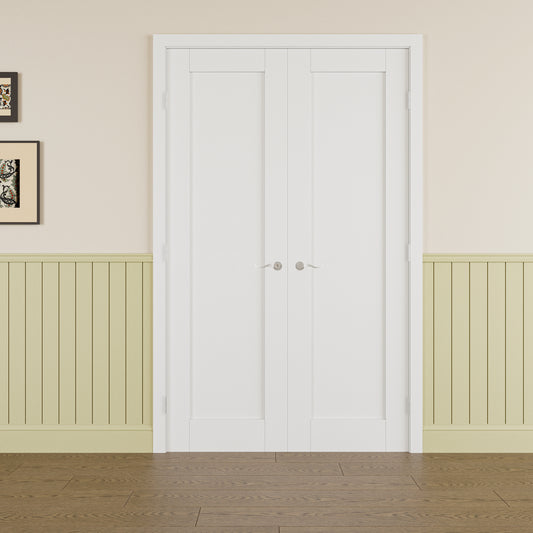 JUJUBON Prehung French Door, 1 Panel Solid Core Door Slabs with Sliver Handware Kits, 4 Levers & Latch, Solid Core Interior Doors, Pre-Finished & Paintable, MDF Double Doors Interior
