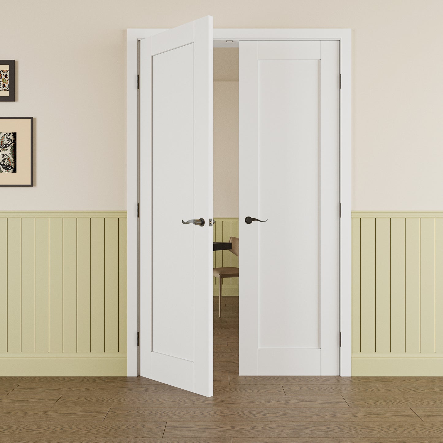 JUJUBON Prehung French Door, Solid Core Door Slabs with Jamb, Black Hinges, 4 Levers & Latch, Solid Core Interior Doors, Pre-Finished & Paintable, MDF Double Doors Interior