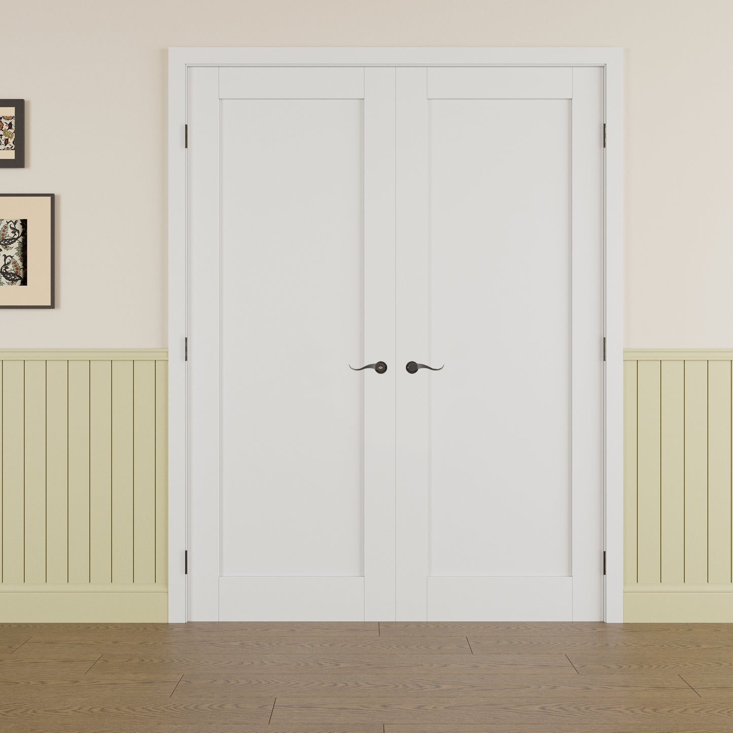JUJUBON Prehung French Door, Solid Core Door Slabs with Jamb, Black Hinges, 4 Levers & Latch, Solid Core Interior Doors, Pre-Finished & Paintable, MDF Double Doors Interior
