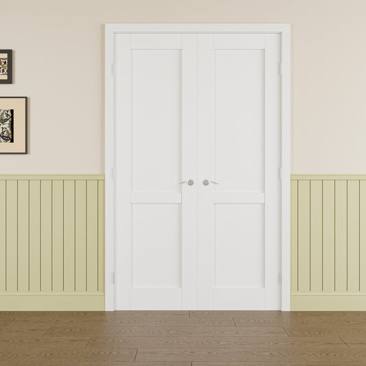 JUJUBON Prehung French Door, 2 Panel Solid Core Door Slabs with Sliver Handware Kits,, 4 Levers & Latch, Solid Core Interior Doors, Pre-Finished & Paintable, MDF Double Doors Interior