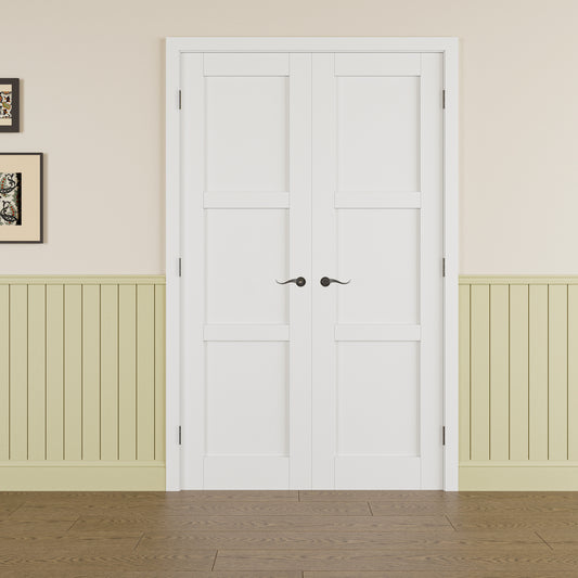 JUJUBON Prehung French Door, 3 Panel Solid Core Door Slabs with Jamb, Black Hinges, 4 Levers & Latch, Solid Core Interior Doors, Pre-Finished & Paintable, MDF Double Doors Interior