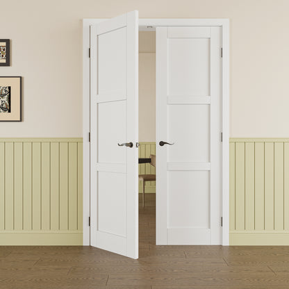 JUJUBON Prehung French Door, 3 Panel Solid Core Door Slabs with Jamb, Black Hinges, 4 Levers & Latch, Solid Core Interior Doors, Pre-Finished & Paintable, MDF Double Doors Interior