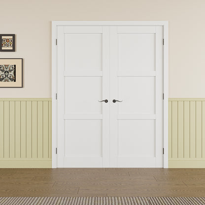 JUJUBON Prehung French Door, 3 Panel Solid Core Door Slabs with Jamb, Black Hinges, 4 Levers & Latch, Solid Core Interior Doors, Pre-Finished & Paintable, MDF Double Doors Interior