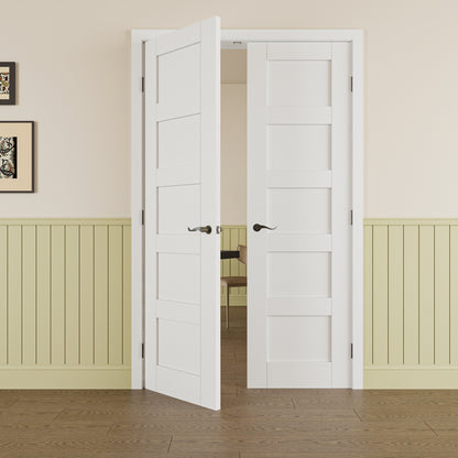 JUJUBON Prehung French Door, 5 Panel Solid Core Door Slabs with Jamb, Black Hinges, 4 Levers & Latch, Solid Core Interior Doors, Pre-Finished & Paintable, MDF Double Doors Interior