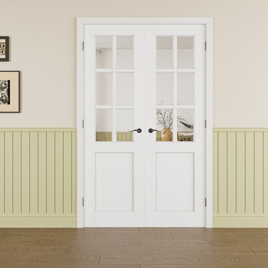 JUJUBON Prehung French Door, 6-Lite Tempered Clear Glass Door Slabs with Jamb, Black Hinges, 4 Levers & Latch, Solid Core Interior Doors, Pre-Finished & Paintable,Double Doors Interior