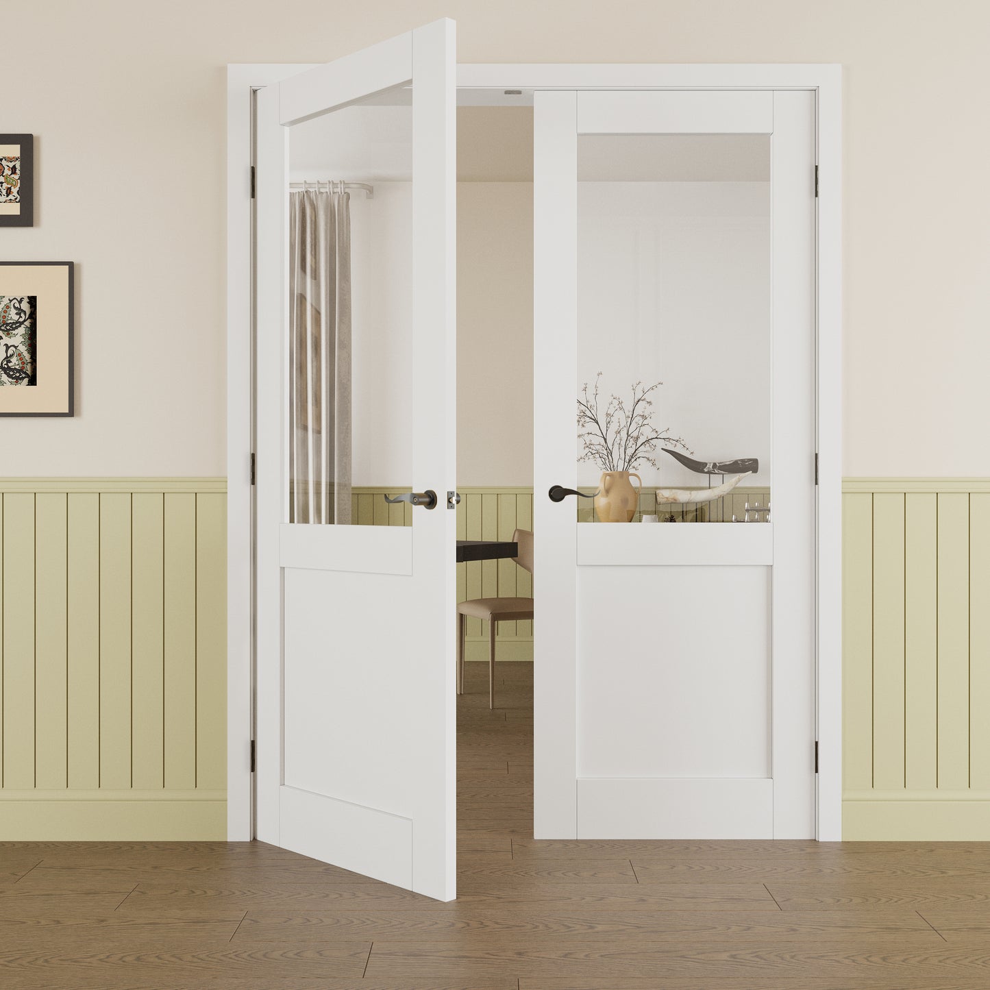 Jujubon Half Lite Clear Glass White Solid Core Double Prehung French Door with Ready-to-Assemble Jamb