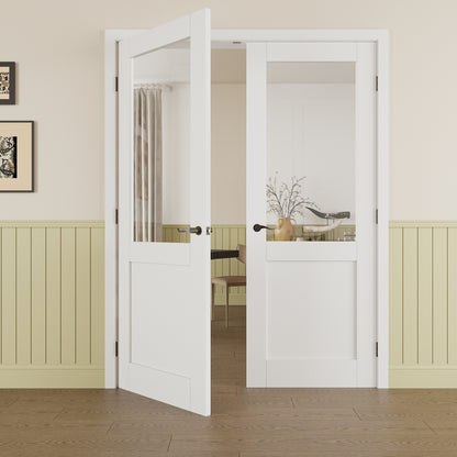 Jujubon Half Lite Clear Glass White Solid Core Double Prehung French Door with Ready-to-Assemble Jamb