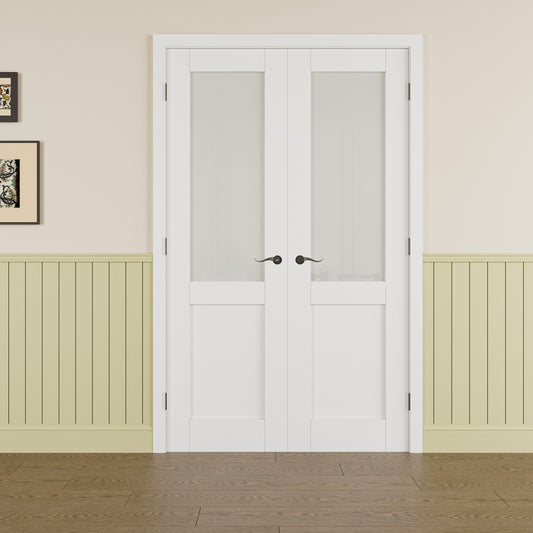 JUJUBON Prehung French Door, Half Tempered Frosted Glass Door Slabs with Jamb, Black Hinges, 4 Levers & Latch, Solid Core Interior Doors, Pre-Finished & Paintable, MDF Double Doors Interior