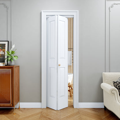 [Paintable] JUJUBON 4 Panel BiFold Doors, Hardware Kit Included, Interior Folding Door Pre-Drilled Holes Easy Assembly,White