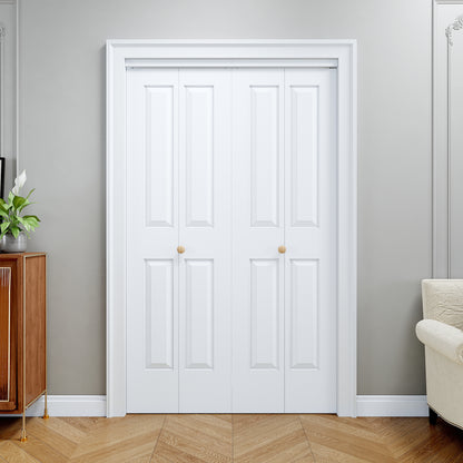 [Paintable] JUJUBON 4 Panel BiFold Doors, Hardware Kit Included, Interior Folding Door Pre-Drilled Holes Easy Assembly,White
