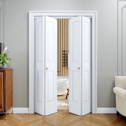 [Paintable] JUJUBON 4 Panel BiFold Doors, Hardware Kit Included, Interior Folding Door Pre-Drilled Holes Easy Assembly,White