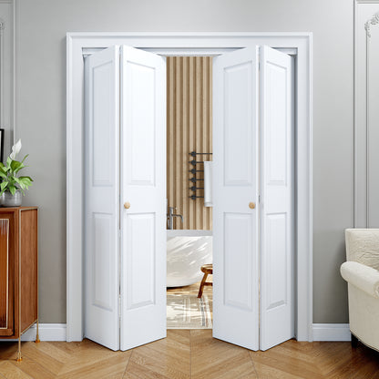 [Paintable] JUJUBON 4 Panel BiFold Doors, Hardware Kit Included, Interior Folding Door Pre-Drilled Holes Easy Assembly,White