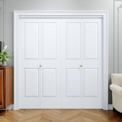 [Paintable] JUJUBON 4 Panel BiFold Doors, Hardware Kit Included, Interior Folding Door Pre-Drilled Holes Easy Assembly,White