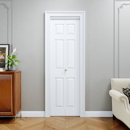 [Paintable] JUJUBON 6 Panel BiFold Doors, Hardware Kit Included, Interior Folding Door Pre-Drilled Holes Easy Assembly,White