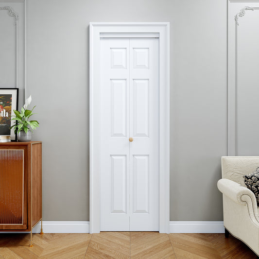 [Paintable] JUJUBON 6 Panel BiFold Doors, Hardware Kit Included, Interior Folding Door Pre-Drilled Holes Easy Assembly,White