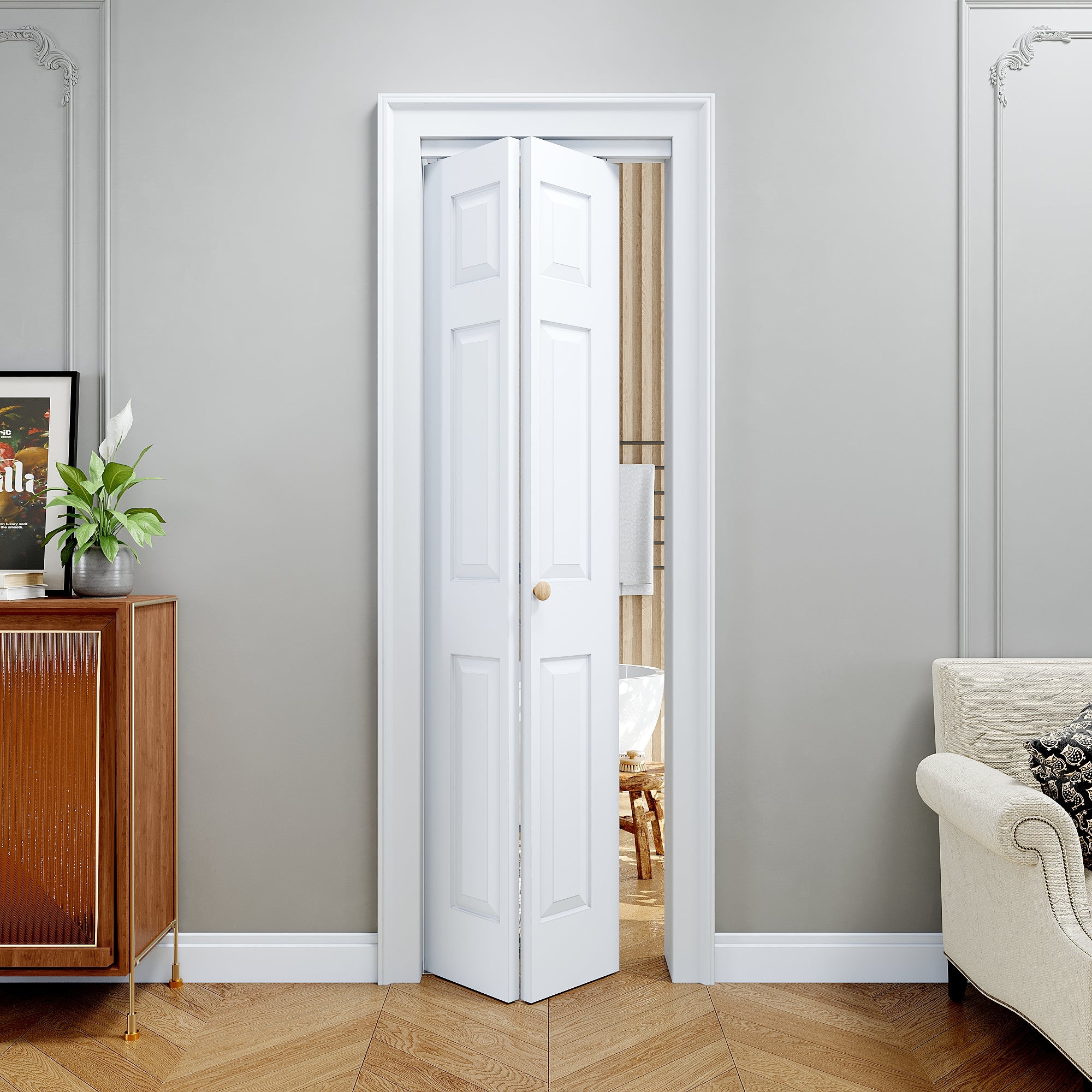 Paintable 6 Panel BiFold Doors with Hardware Kit, smooth surface