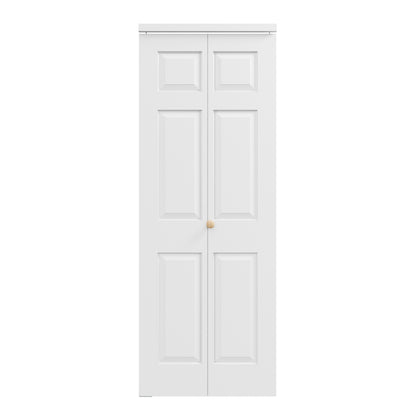 [Paintable] JUJUBON 6 Panel BiFold Doors, Hardware Kit Included, Interior Folding Door Pre-Drilled Holes Easy Assembly,White