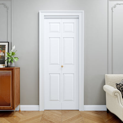 [Paintable] JUJUBON 6 Panel BiFold Doors, Hardware Kit Included, Interior Folding Door Pre-Drilled Holes Easy Assembly,White