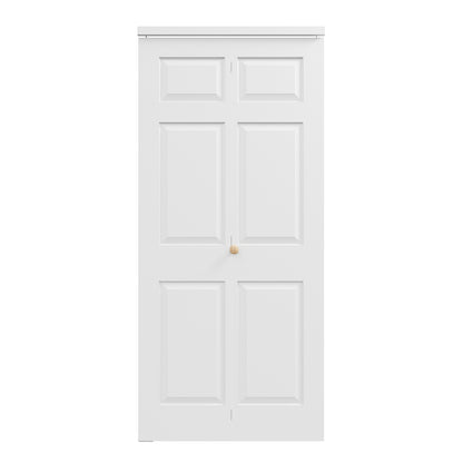 [Paintable] JUJUBON 6 Panel BiFold Doors, Hardware Kit Included, Interior Folding Door Pre-Drilled Holes Easy Assembly,White