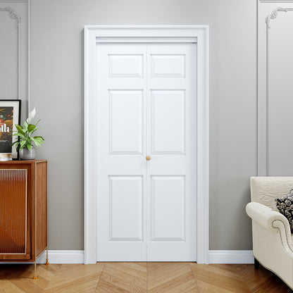 [Paintable] JUJUBON 6 Panel BiFold Doors, Hardware Kit Included, Interior Folding Door Pre-Drilled Holes Easy Assembly,White