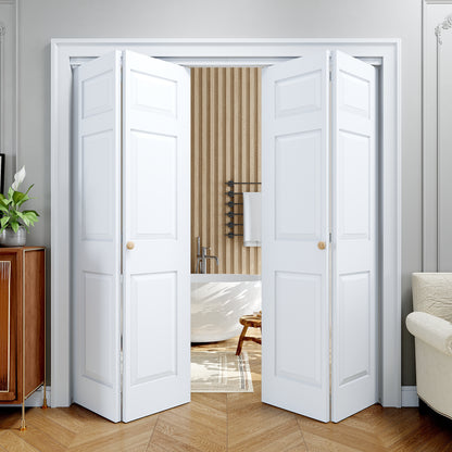 [Paintable] JUJUBON 6 Panel BiFold Doors, Hardware Kit Included, Interior Folding Door Pre-Drilled Holes Easy Assembly,White