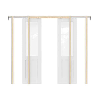 Jujubon Half-Lite Clear Glass Pocket Door with Hardware Kit & Soft Close & Frame, MDF Wood & Paint-grade Finished, White