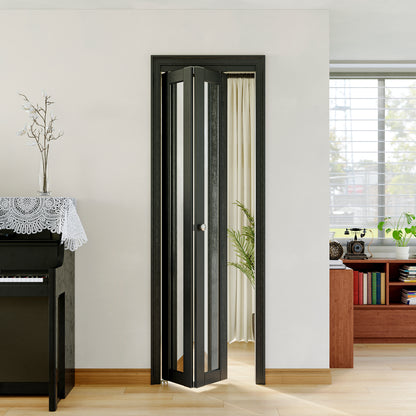 JUJUBON Bi-Fold Doors, 1-Lite Black Mirrored Closet Door with Hardware Kit, Solid MDF Interior Folding Door Easy Install-Black