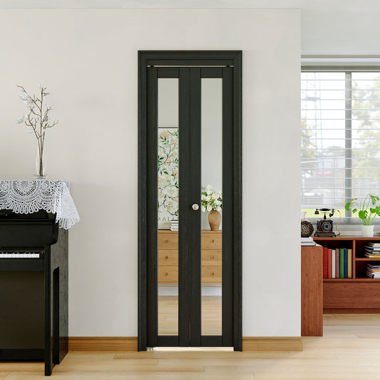 JUJUBON Bi-Fold Doors, 1-Lite Black Mirrored Closet Door with Hardware Kit, Solid MDF Interior Folding Door Easy Install-Black