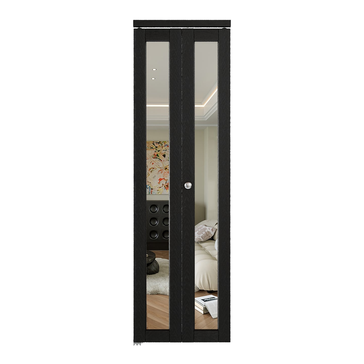 JUJUBON Bi-Fold Doors, 1-Lite Black Mirrored Closet Door with Hardware Kit, Solid MDF Interior Folding Door Easy Install-Black