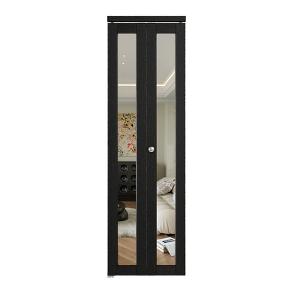 JUJUBON Bi-Fold Doors, 1-Lite Black Mirrored Closet Door with Hardware Kit, Solid MDF Interior Folding Door Easy Install-Black