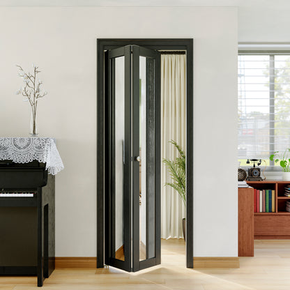 JUJUBON Bi-Fold Doors, 1-Lite Black Mirrored Closet Door with Hardware Kit, Solid MDF Interior Folding Door Easy Install-Black