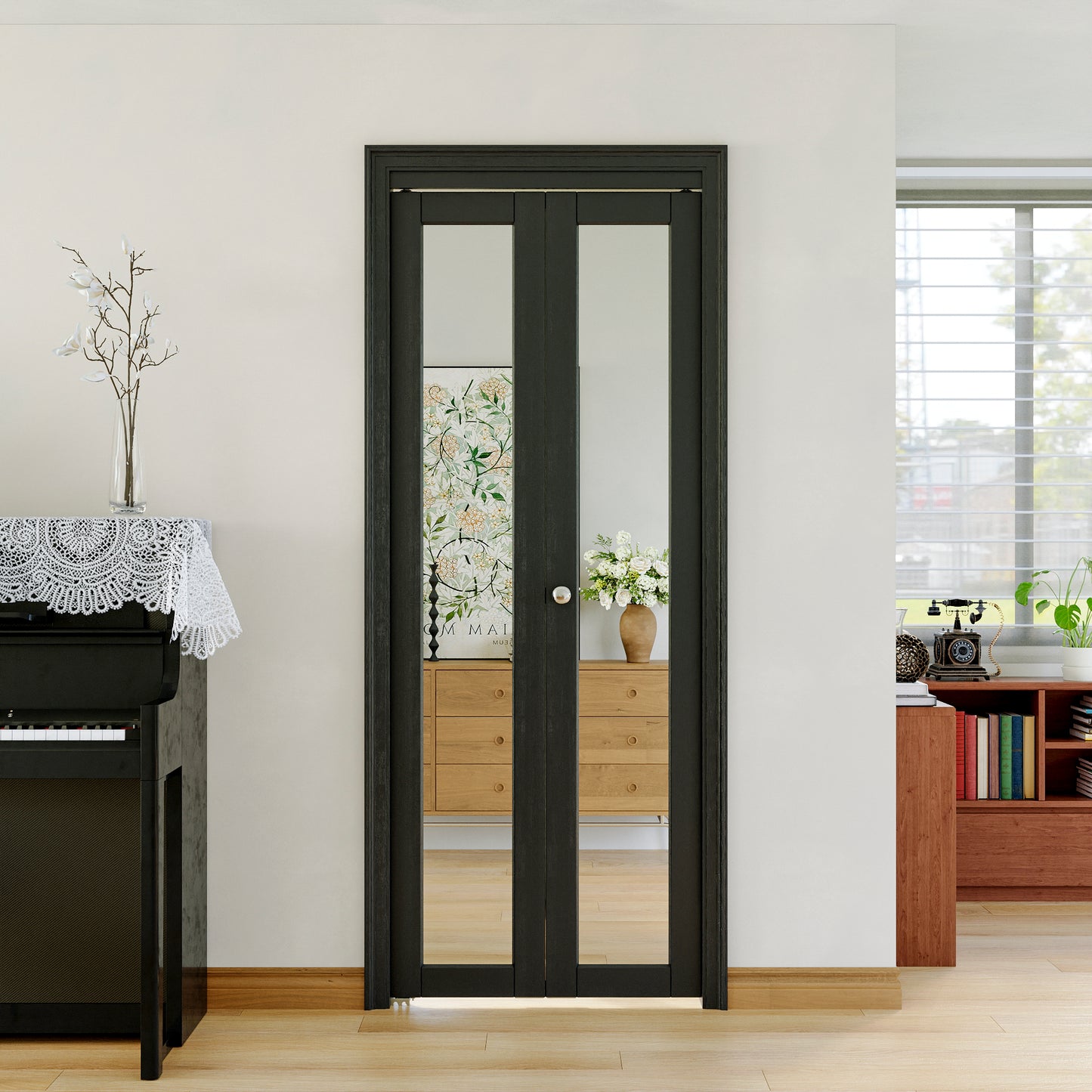JUJUBON Bi-Fold Doors, 1-Lite Black Mirrored Closet Door with Hardware Kit, Solid MDF Interior Folding Door Easy Install-Black