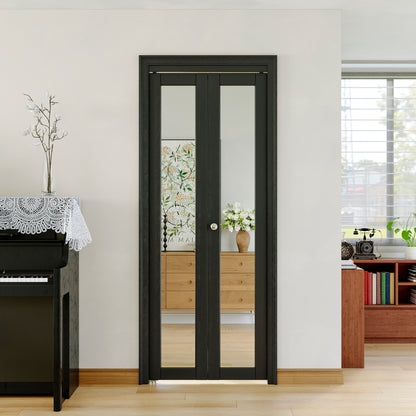 JUJUBON Bi-Fold Doors, 1-Lite Black Mirrored Closet Door with Hardware Kit, Solid MDF Interior Folding Door Easy Install-Black