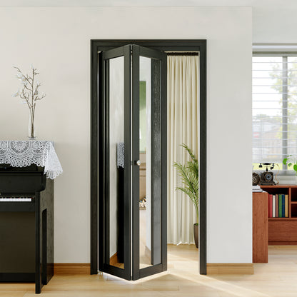 JUJUBON Bi-Fold Doors, 1-Lite Black Mirrored Closet Door with Hardware Kit, Solid MDF Interior Folding Door Easy Install-Black