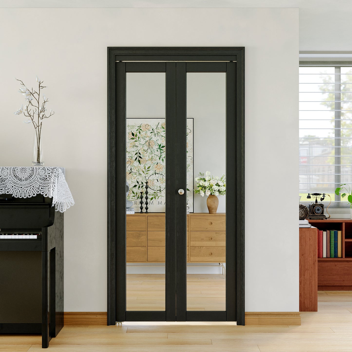 JUJUBON Bi-Fold Doors, 1-Lite Black Mirrored Closet Door with Hardware Kit, Solid MDF Interior Folding Door Easy Install-Black