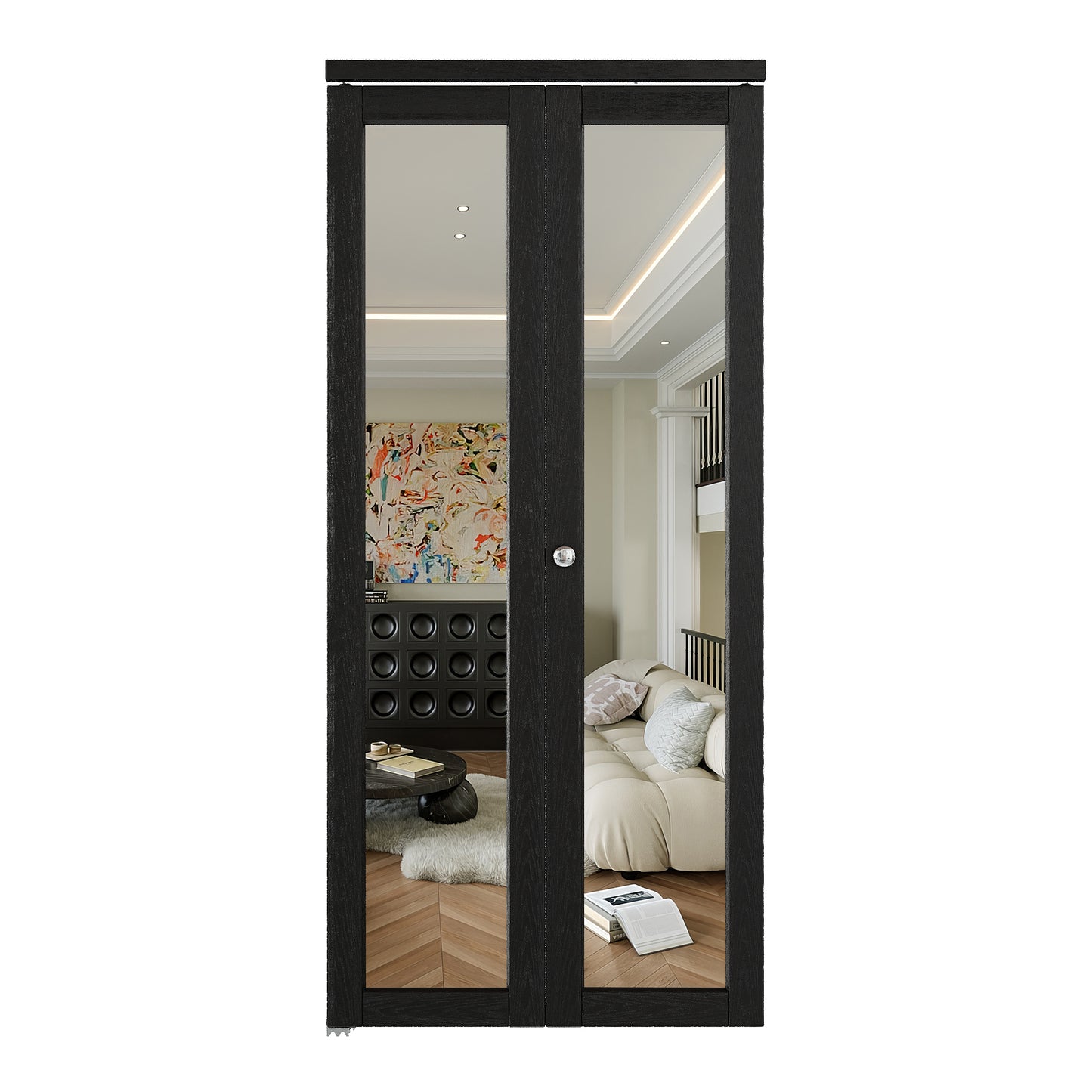 JUJUBON Bi-Fold Doors, 1-Lite Black Mirrored Closet Door with Hardware Kit, Solid MDF Interior Folding Door Easy Install-Black