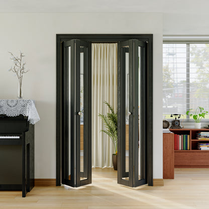 JUJUBON Bi-Fold Doors, 1-Lite Black Mirrored Closet Door with Hardware Kit, Solid MDF Interior Folding Door Easy Install-Black