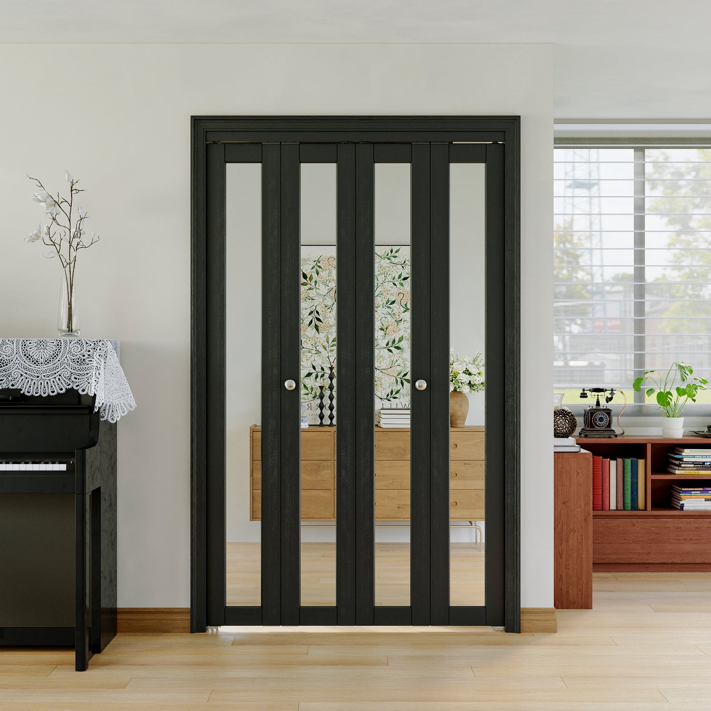 JUJUBON Bi-Fold Doors, 1-Lite Black Mirrored Closet Door with Hardware Kit, Solid MDF Interior Folding Door Easy Install-Black