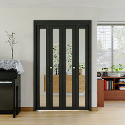 JUJUBON Bi-Fold Doors, 1-Lite Black Mirrored Closet Door with Hardware Kit, Solid MDF Interior Folding Door Easy Install-Black