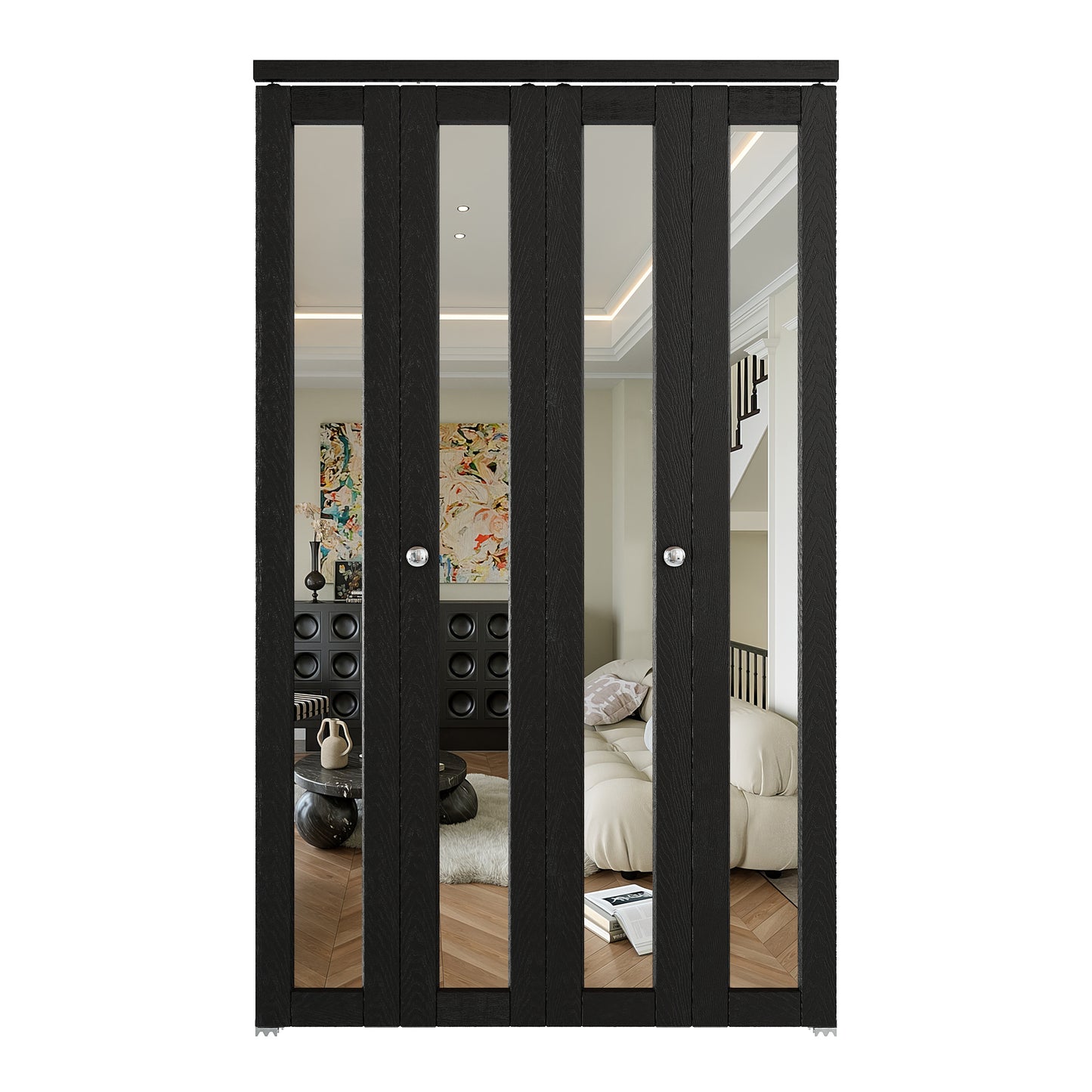 JUJUBON Bi-Fold Doors, 1-Lite Black Mirrored Closet Door with Hardware Kit, Solid MDF Interior Folding Door Easy Install-Black