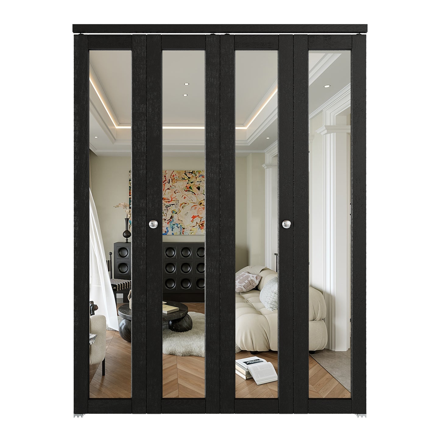 JUJUBON Bi-Fold Doors, 1-Lite Black Mirrored Closet Door with Hardware Kit, Solid MDF Interior Folding Door Easy Install-Black