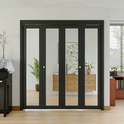 JUJUBON Bi-Fold Doors, 1-Lite Black Mirrored Closet Door with Hardware Kit, Solid MDF Interior Folding Door Easy Install-Black